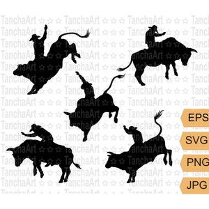 Wilder Westen Bull Rider Bundle SVG PNG Cowboy Rodeo Clipart Cricut Datei Vintage Cowboy Bull Silhouette druckbare Vektor Schnitt Sofort-Download