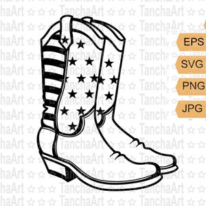 Botas de vaquero SVG para Cricut USA Bandera Botas de vaquero svg png Archivo de corte occidental patriótico Día de la Independencia Suministros de artesanía Descarga instantánea