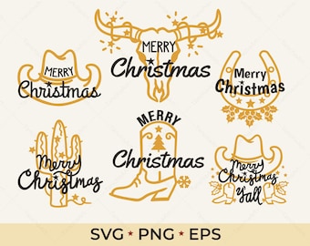 Cowboy Christmas SVG Printable Bundle Merry Christmas Cowboy Boot Western Christmas SVG Cowgirl Christmas Boot Hat Cricut Cut Files Download