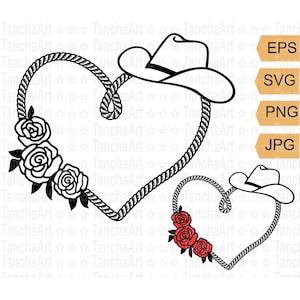 Corde cadre SVG Saint Valentin coeur Cricut J'aime les cow-boys SVG coupe fichier amour Clipart svg png chapeau de cowboy svg fleurs svg Silhouette coupe fichier