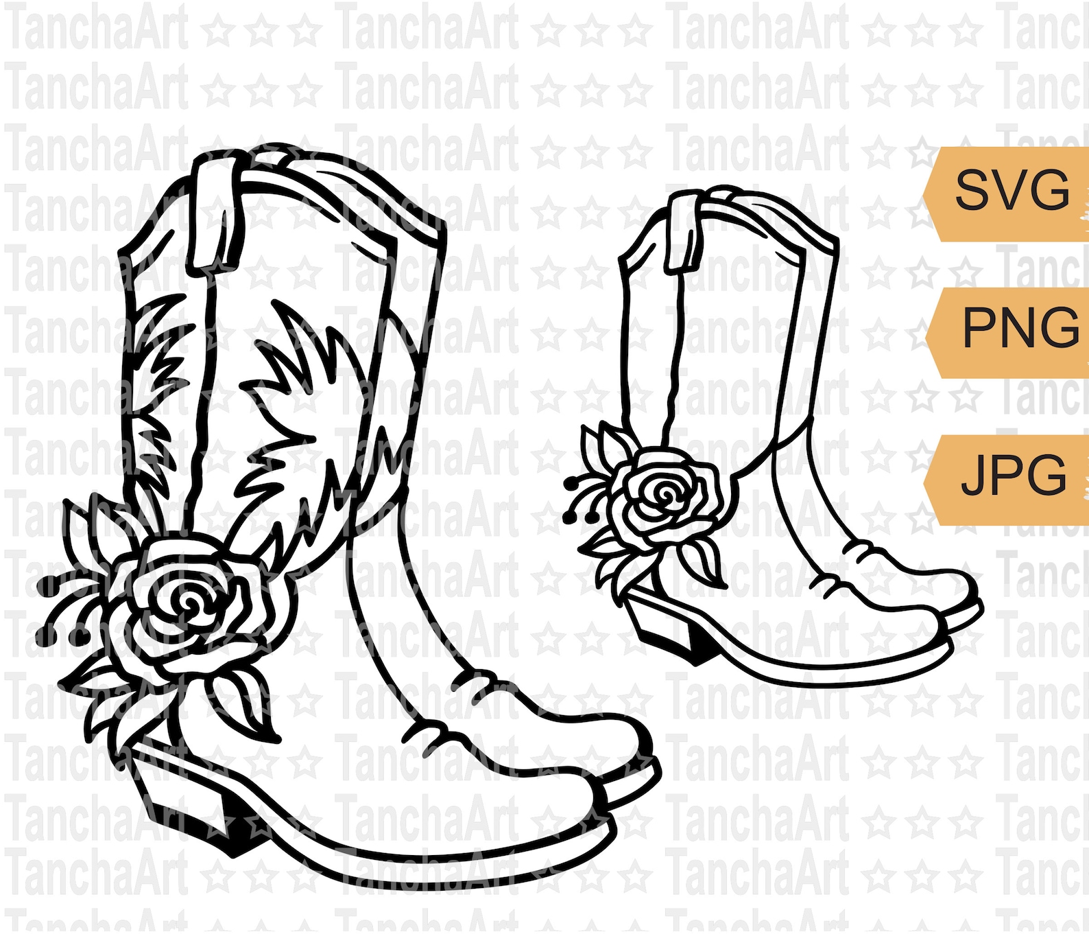 Cowboy boots SVG decorated flowers Country Wedding Cowboy | Etsy