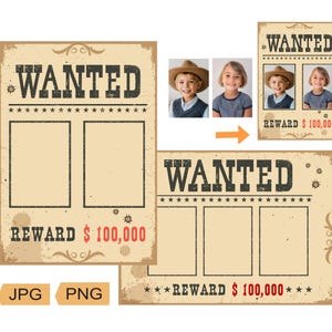 Wanted Poster Digital file PNG Printable Birthday Poster Old paper texture Wanted frames bundle Clip art Cut file Instant download 300 dpi