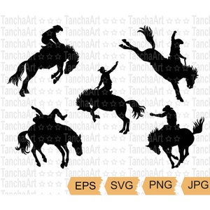Cowboy SVG Western Rodeo Cowboy Silhouette SVG Bucking Horse Texas Vector Clipart Printable Cowboy Rodeo SVG Bundle Wild Horse Clipart