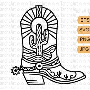 Cowboy Boots Cut File SVG for Cricut Country SVG Cowboy Boot Cactus Printable Cowgirl Boots tshirt Cactus Decor Digital file Silhouette
