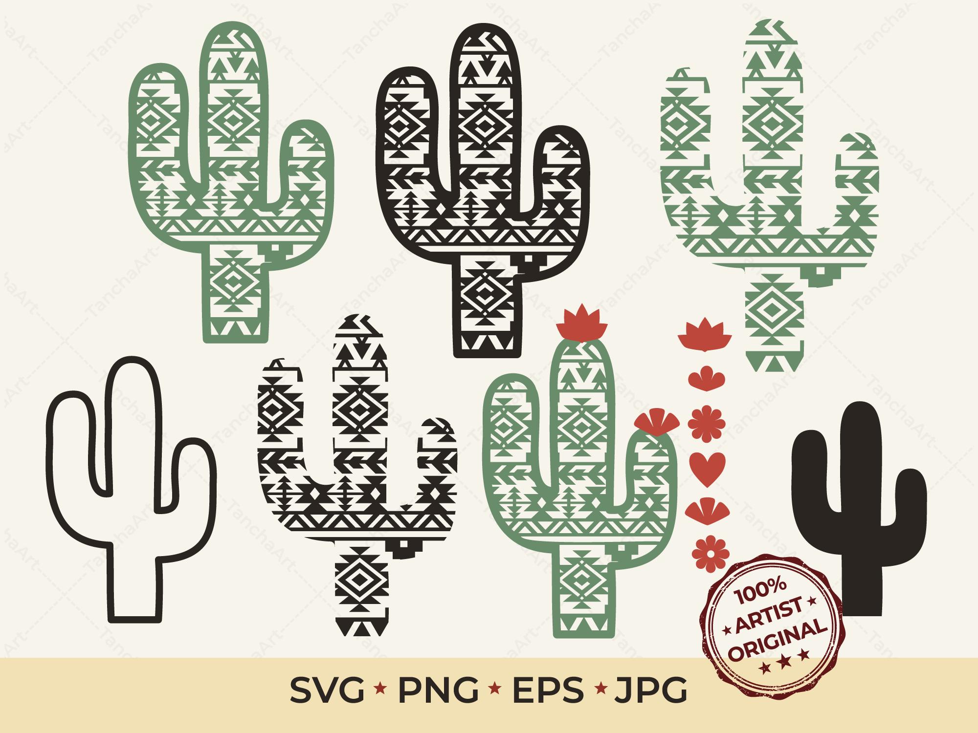 Aztec Cactus SVG Bundle, Southwestern Desert Clipart, Boho Saguaro Cut  File, Western Pattern Vector Printable Clipart for Sublimation