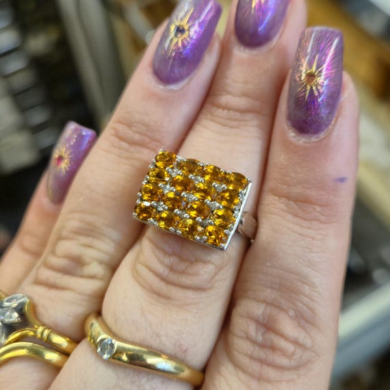 Sterling Silver Large Multi-Gem Rectangular Citri… - image 9