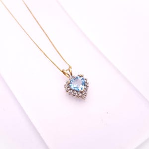9ct Yellow Gold Blue Topaz and diamond Heart Shaped Cluster Pendant and Chain necklace