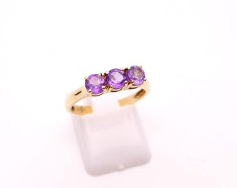9ct Yellow Gold Amethyst 3 stone Trilogy Ring