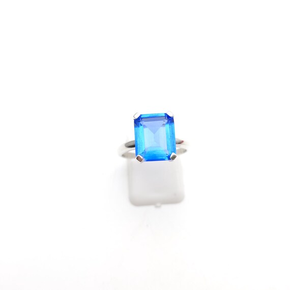Sterling Silver Bright Blue Rectangular Paste Sto… - image 2