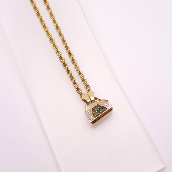 9ct Yellow Gold Emerald and Diamond Handbag Clasp Necklace