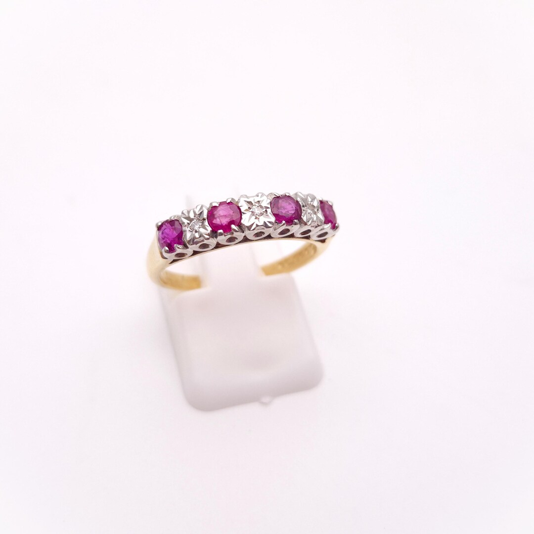 9ct Yellow Gold Ruby and Diamond Half Eternity Row Ring - Etsy Canada