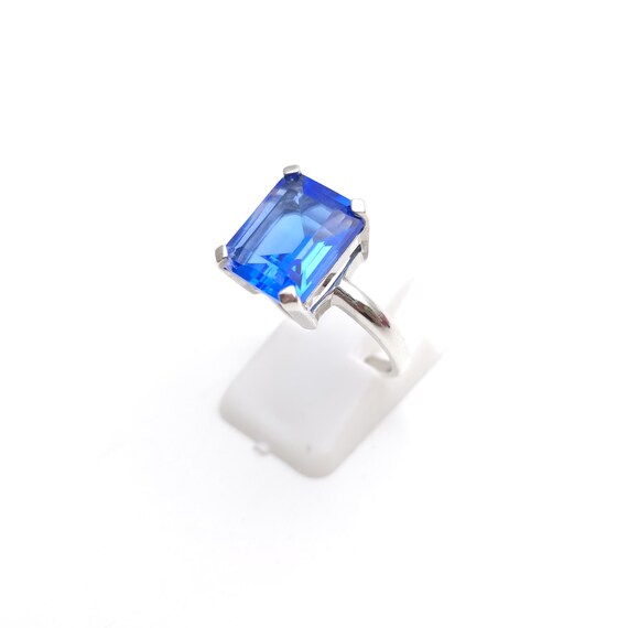 Sterling Silver Bright Blue Rectangular Paste Sto… - image 3