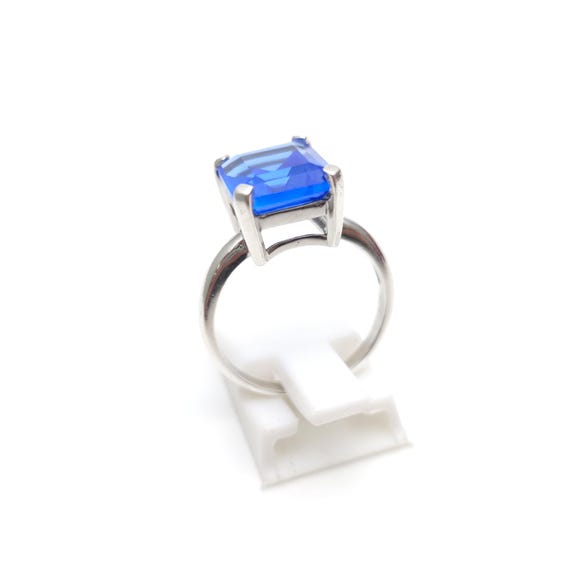 Sterling Silver Bright Blue Rectangular Paste Sto… - image 4