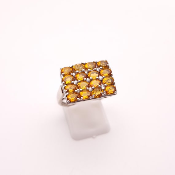 Sterling Silver Large Multi-Gem Rectangular Citri… - image 1