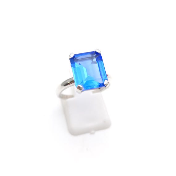 Sterling Silver Bright Blue Rectangular Paste Sto… - image 1