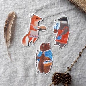 Aufkleber Waldtiere - Bär, Dachs und Fuchs