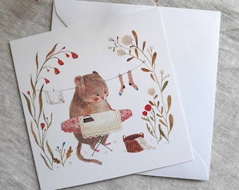 greeting card mouse ironing