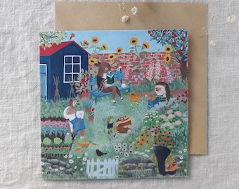 Busy summer garden greeting card