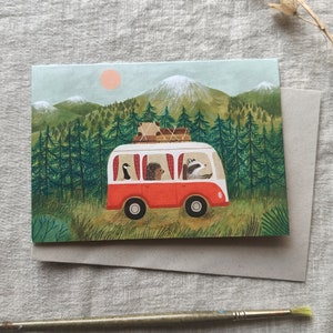 Greeting card van with animals geese, raccoon and porcupine image 1