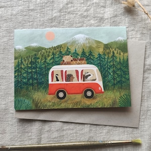 Greeting card van with animals geese, raccoon and porcupine image 1