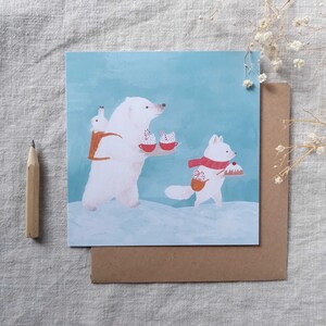 Carte de voeux en canne de bonbon - ours, renard polaire et lièvre