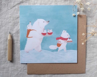 Candy cane greeting card - bear, artic fox and hare