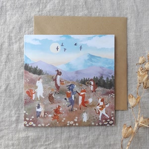 Solstice greeting card - animals dancing