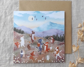 Solstice greeting card - animals dancing