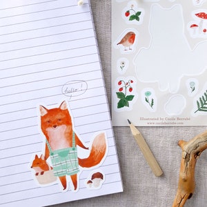 A6 sticker sheet Mama fox and woodland fiends wren, robin and snail image 4