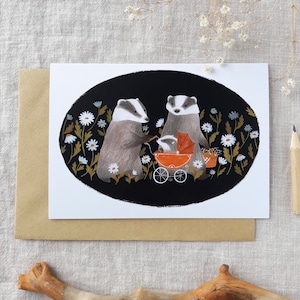 Biglietto di auguri per la famiglia Badger - neonato - animali del bosco