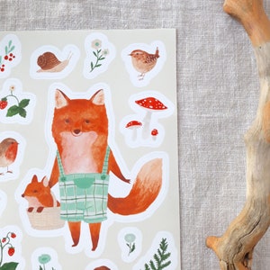 A6 sticker sheet Mama fox and woodland fiends wren, robin and snail image 2