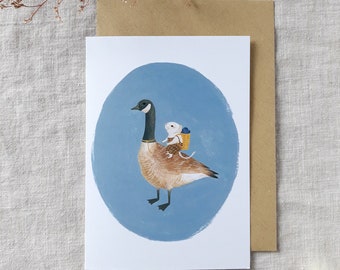 Greeting card The travellers - mouse and goose