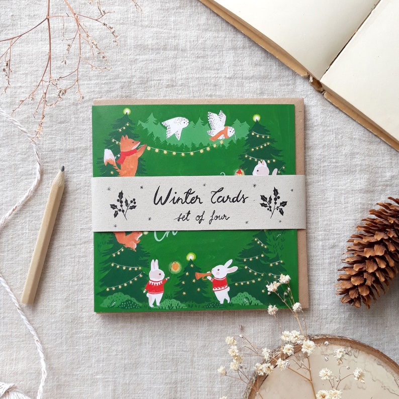 Small Winter Card Winter Greeting Cards- Set of Four - Etsy