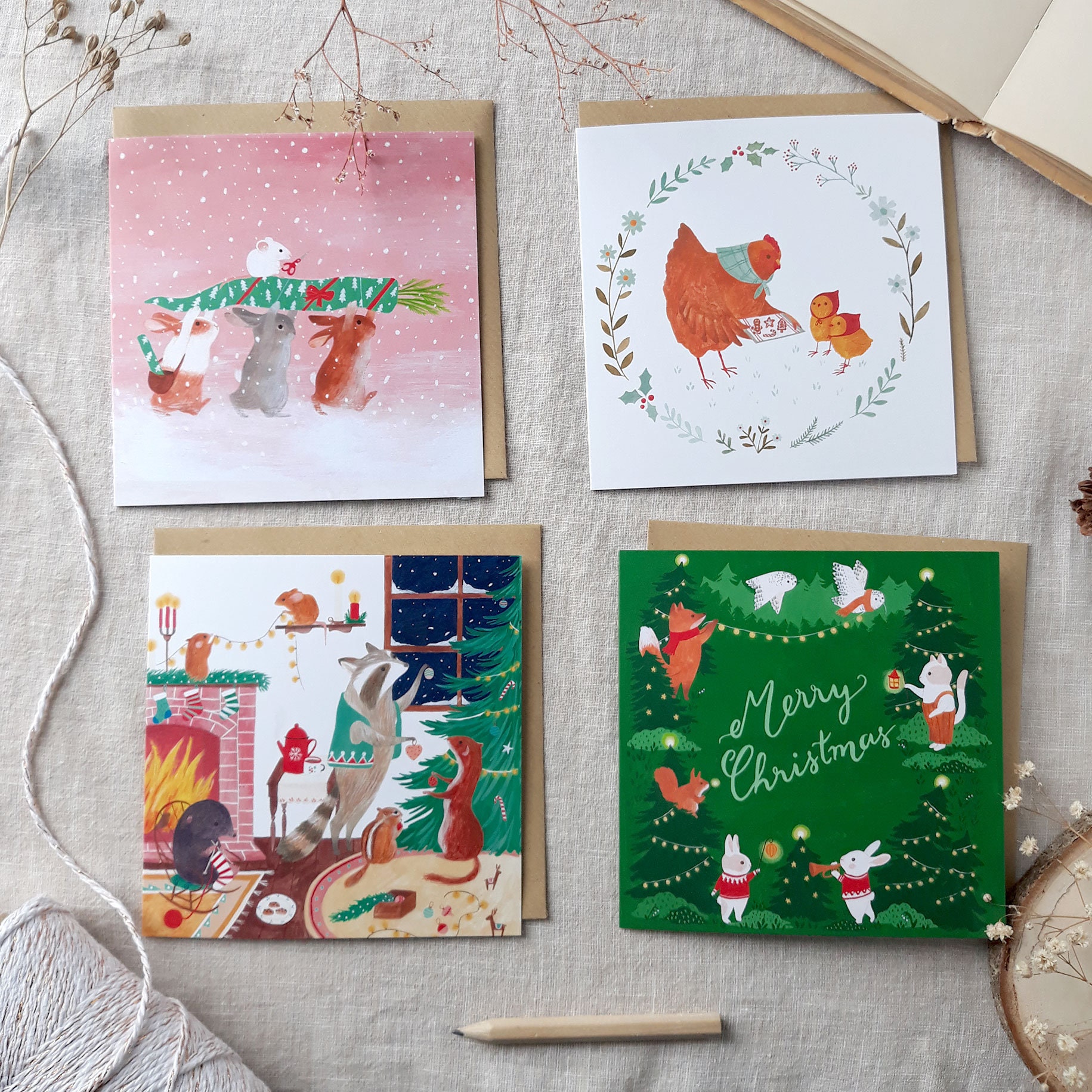 Small Winter Card Winter Greeting Cards- Set of Four - Etsy
