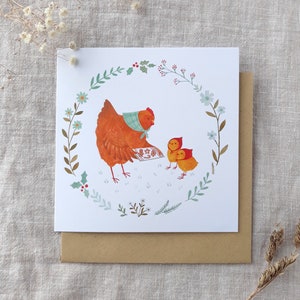 Mama hen with chicks card