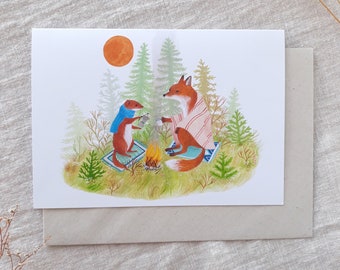 A6 greeting card fox and weasel