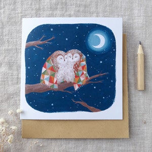 Cosy owls under the moon card -love-couple greeting card