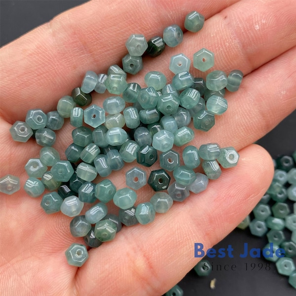 100pcs 5*3mm hexagon Real Blue Grade A jade beads type A stone ICY Jade Jadeite Barrel Beads Perle Hand carved spacer DIY Jewelry jade gift