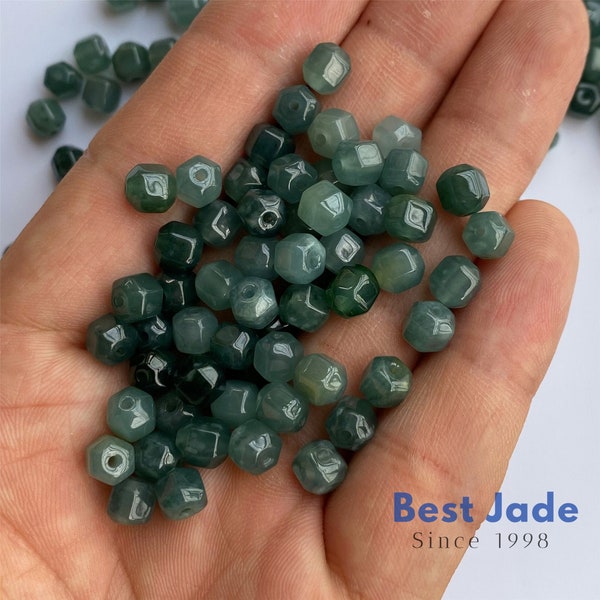 5.5mm hexagon Real Blue Grade A jade beads type A stone ICY Jade Jadeite Barrel Beads Perle Hand carved spacer DIY Jewelry jade gift