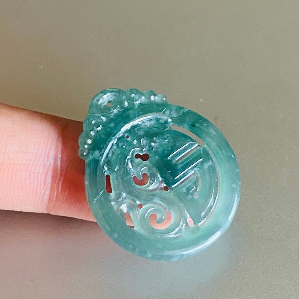 33.5mm Natural Blue jadeite Dragon Pendant hand carved Grade A jade Guatemala jade Guatemalan jadeite Dragon Pendant jewelry gift