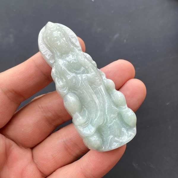 Transparent Burma jadeite Guanyin pendant  carved jewelry ice Grade A jade Necklace 翡翠A货