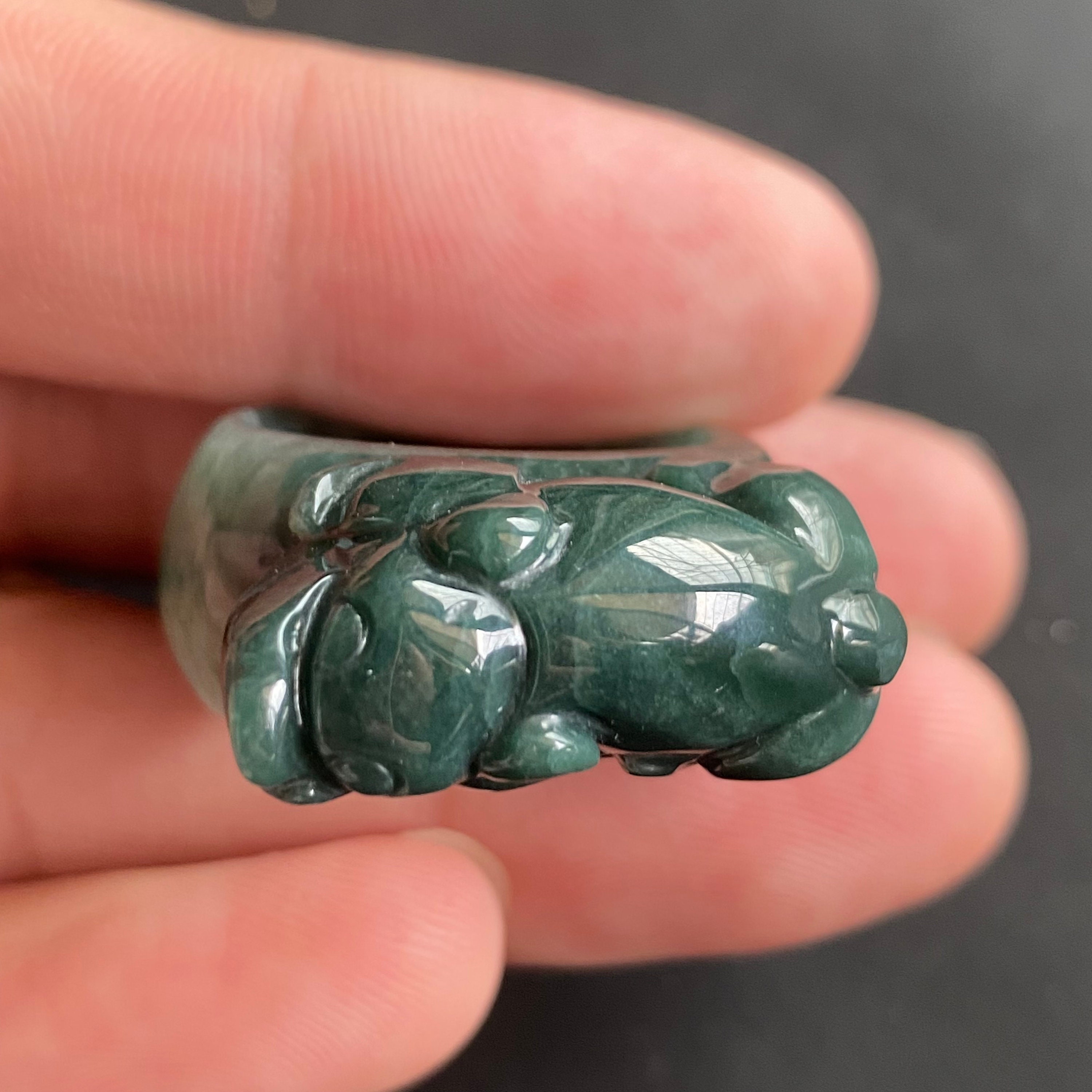 21mmNatural Blue jadeite PIXIU ring hand carved Grade A jade Etsy