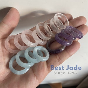 Custom US size 5-12 Natural Rose Quartz Amethyst Aquamarine ring clear Crystal finger band ring Solid Gemstone lady Man Jewelry jade gift