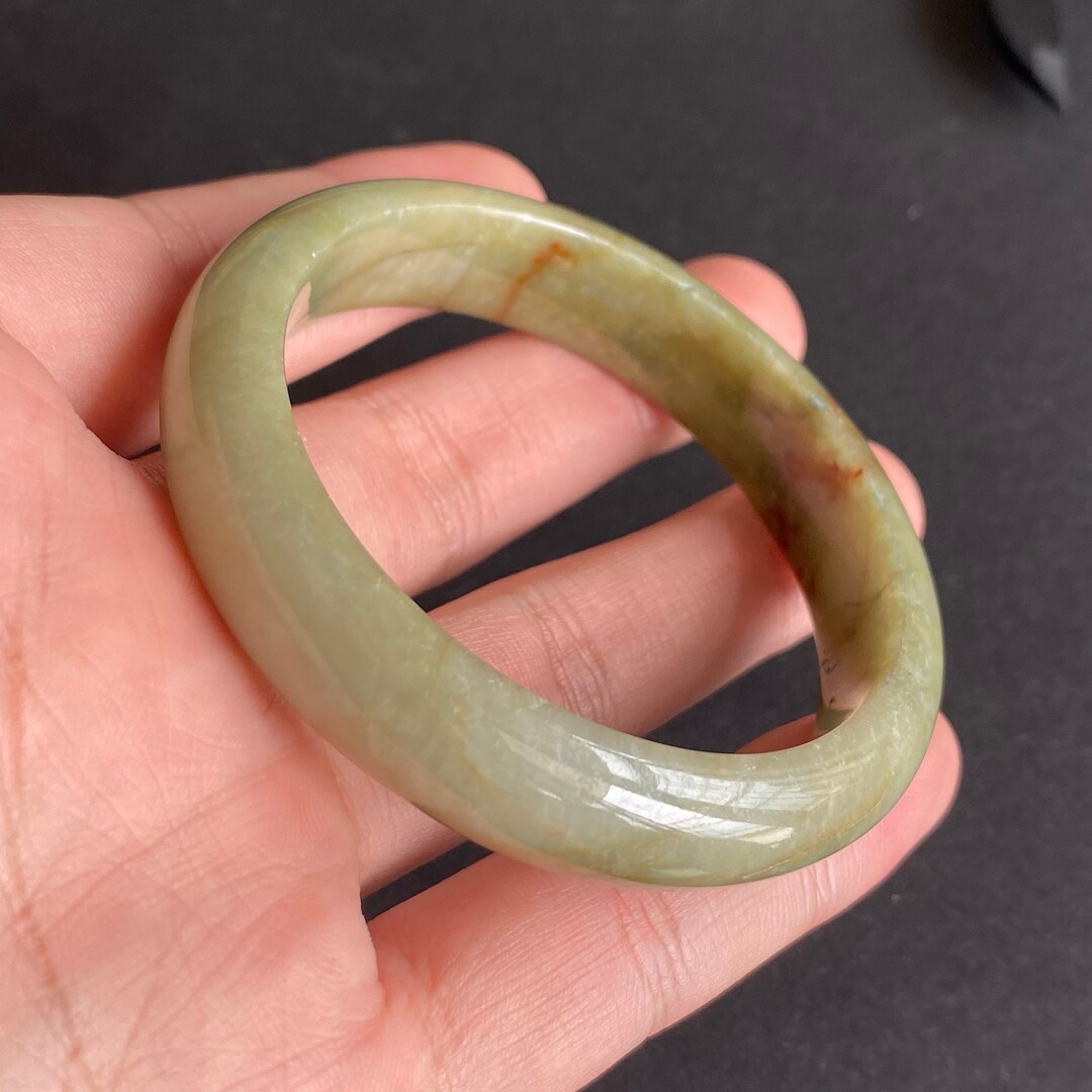 53.4mm Genuine Green Grade A Jade Burma Jadeite Round Thin Bangle