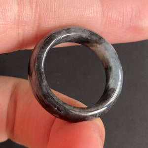 19.4mm Genuine Black  Burma jadeite Narrow band ring hand carved Grade A jade female jewelry jade gift 翡翠A货 戒指