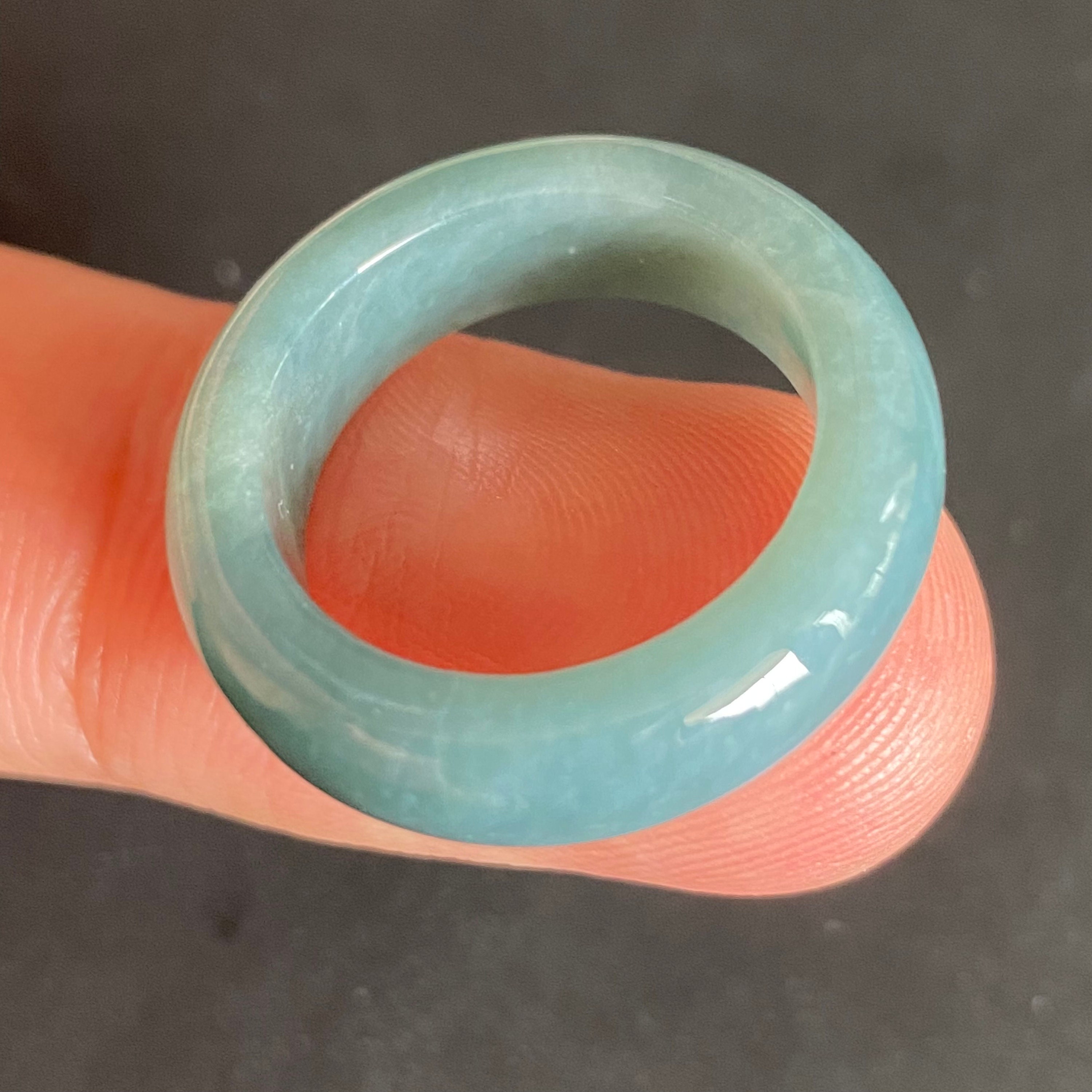 15.6mm Natural Blue jadeite band ring hand carved Grade A jade Etsy