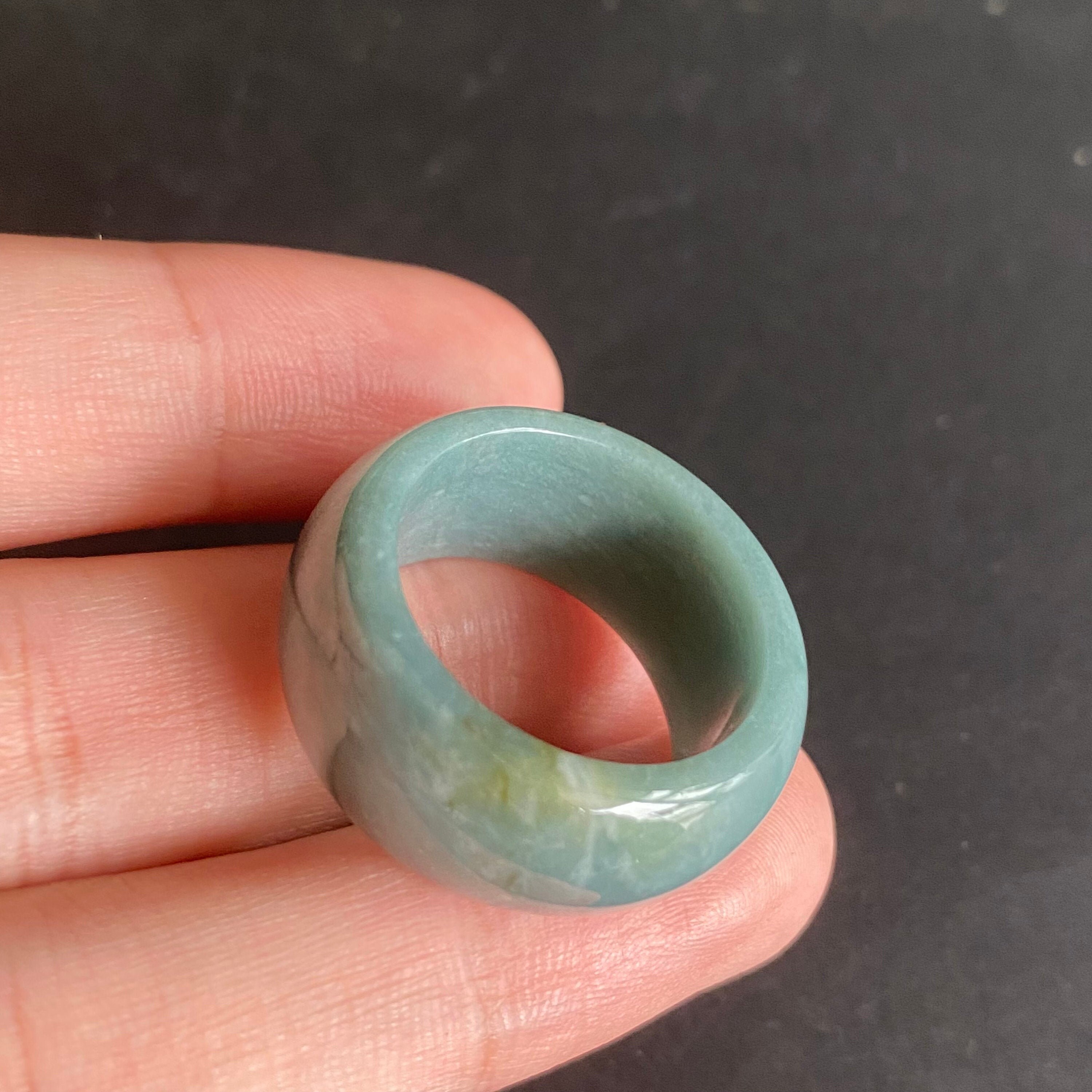 20.7mm Natural Blue jadeite wide band ring hand carved Grade A Etsy
