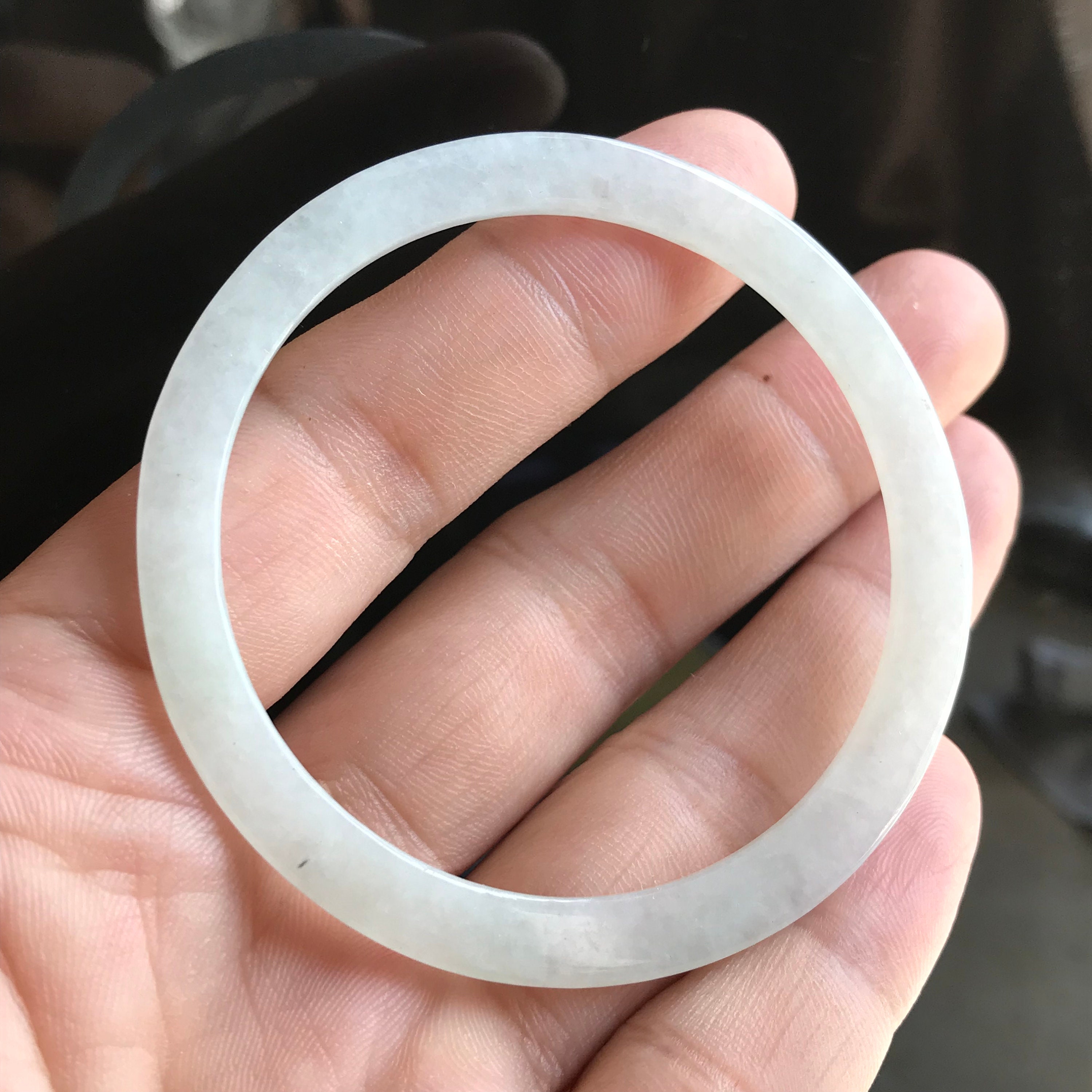 53.9mm Natural ice Burma jadeite thin Bangle handmade carved Etsy