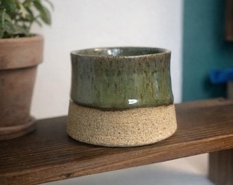 Handmade Ceramic Planter | Rustic Stoneware Pot | Green Glazed Pottery | Small Succulent Planter | Modern Farmhouse Decor