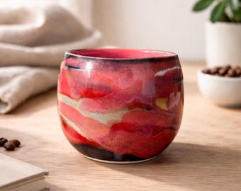 Handmade Ceramic Tumbler Cup | Red Marble Glaze Coffee Mug | Artisan Pottery Drinkware | Unique Gift for Coffee Lovers | Modern Cup